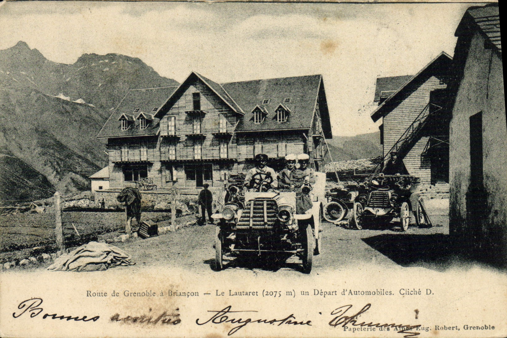 CPA Automobile Route de Grenoble a Briancon Le Lautaret un depart d'automobiles 