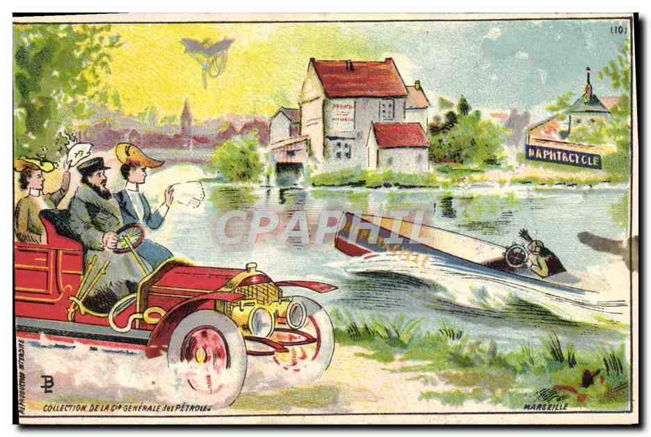 Automobile et baphtacycle sur rivière — Collection de la Cie Générale des Pétroles — Marseille, n°10