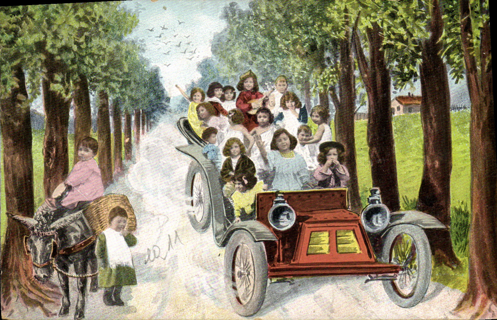 Enfants dans une voiture — scène de rue — éditeur non identifié
