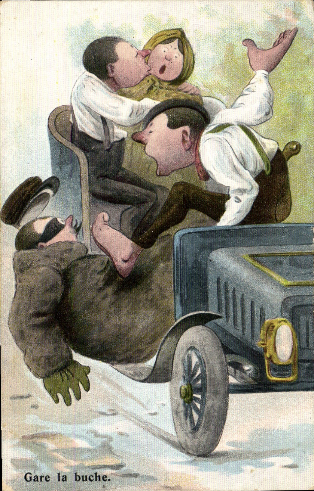 Gare la buche — Caricature d'une voiture en dérapage — Weltpostverein, Série VI