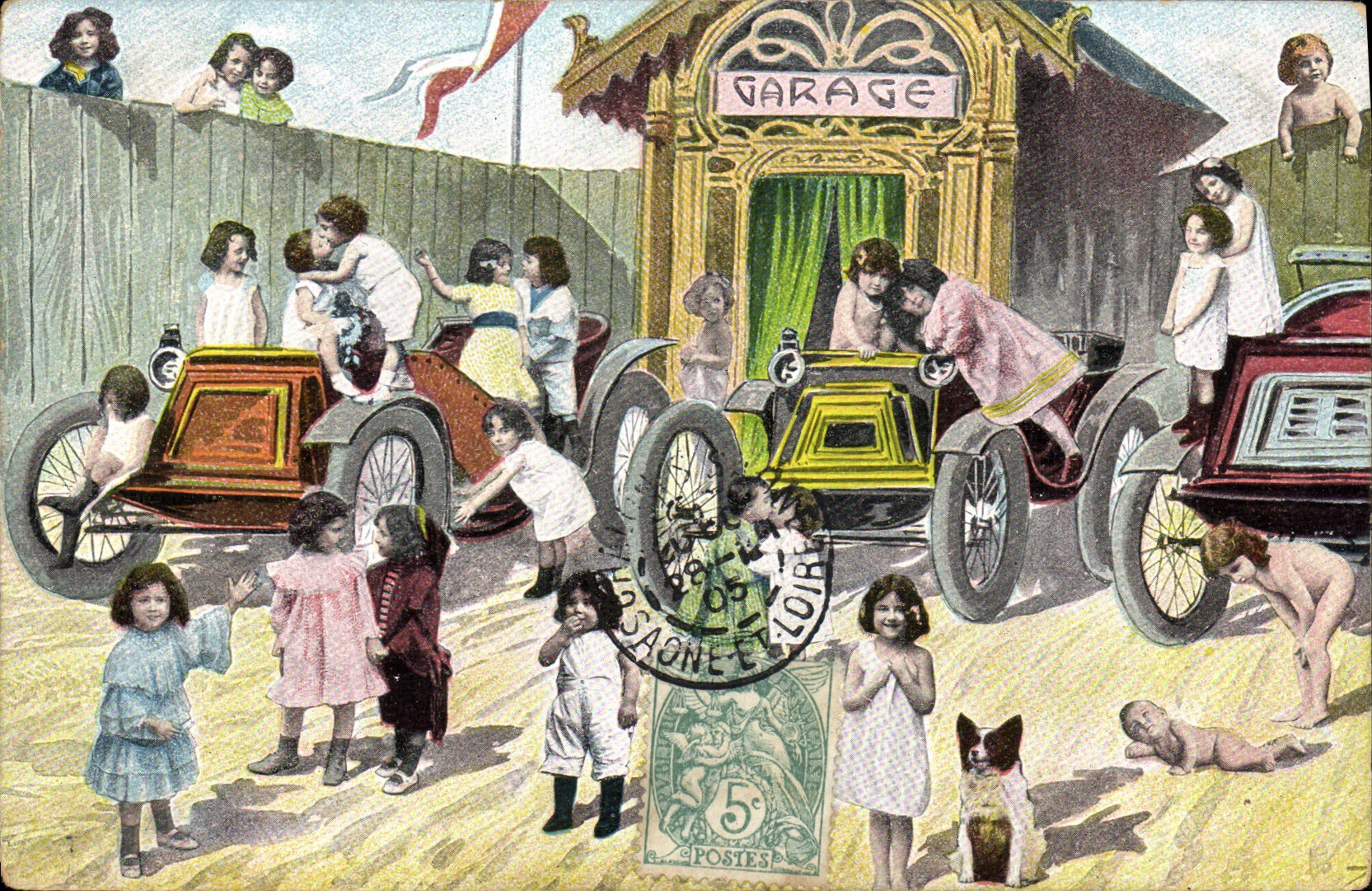Enfants jouant avec des voitures — Garage — Éditeur anonyme, série 363