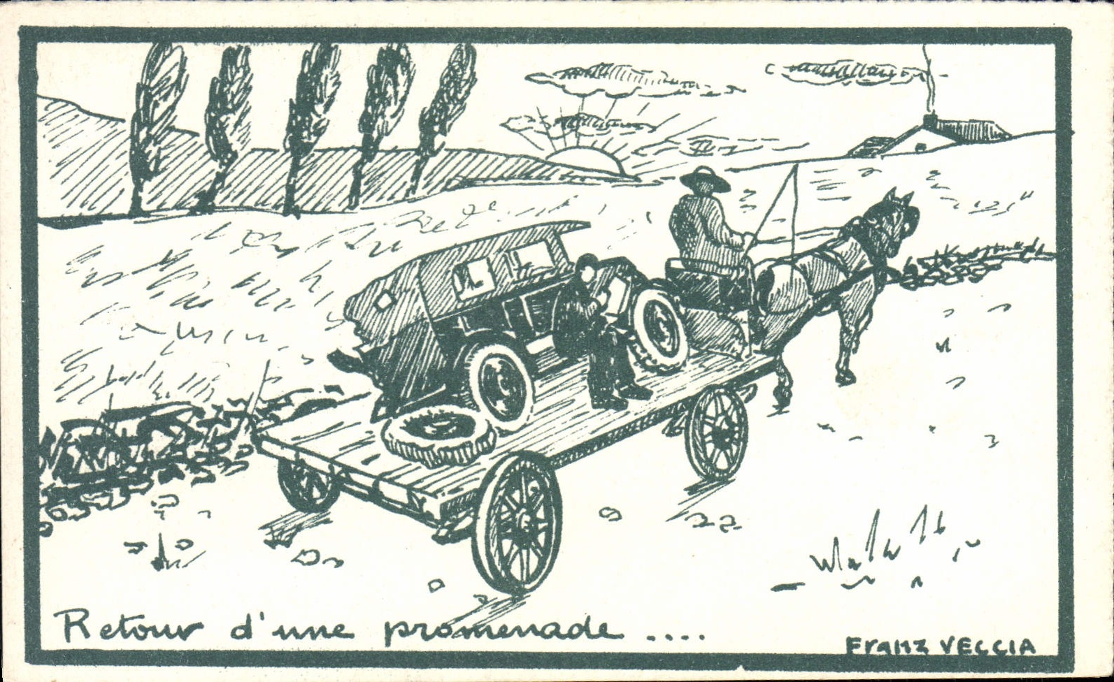 Retour d'une promenade — Franz Veccia — Édition 'Livret de la 1re Internationale des Wagons-Lits' n° C 35