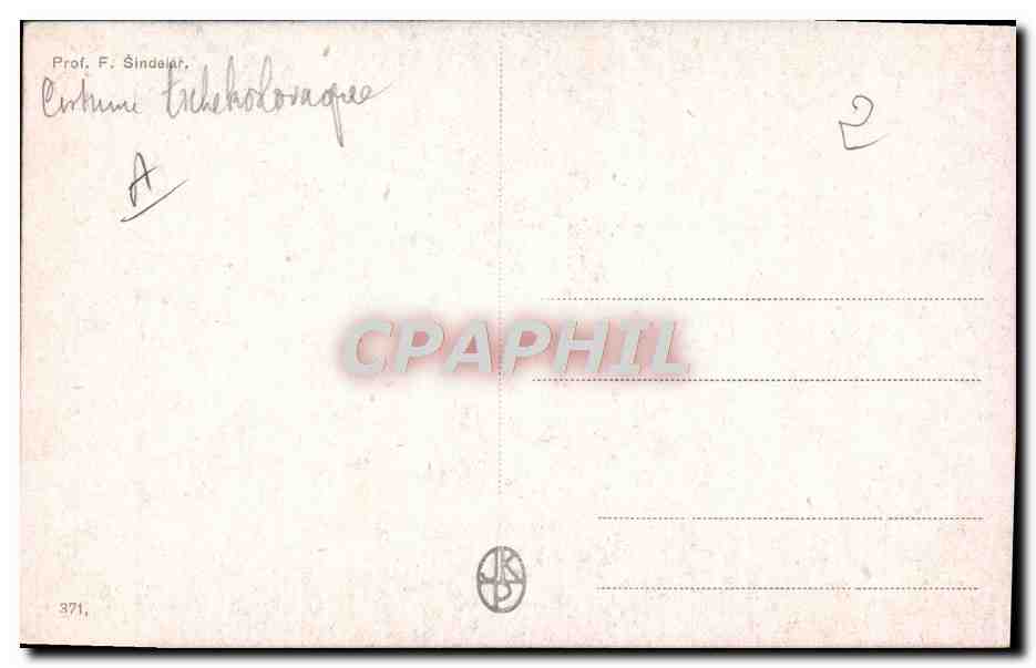 CPA Illustrateur Prof F Sindelar Costume Tchecoslovaquie Folklore  — Verso