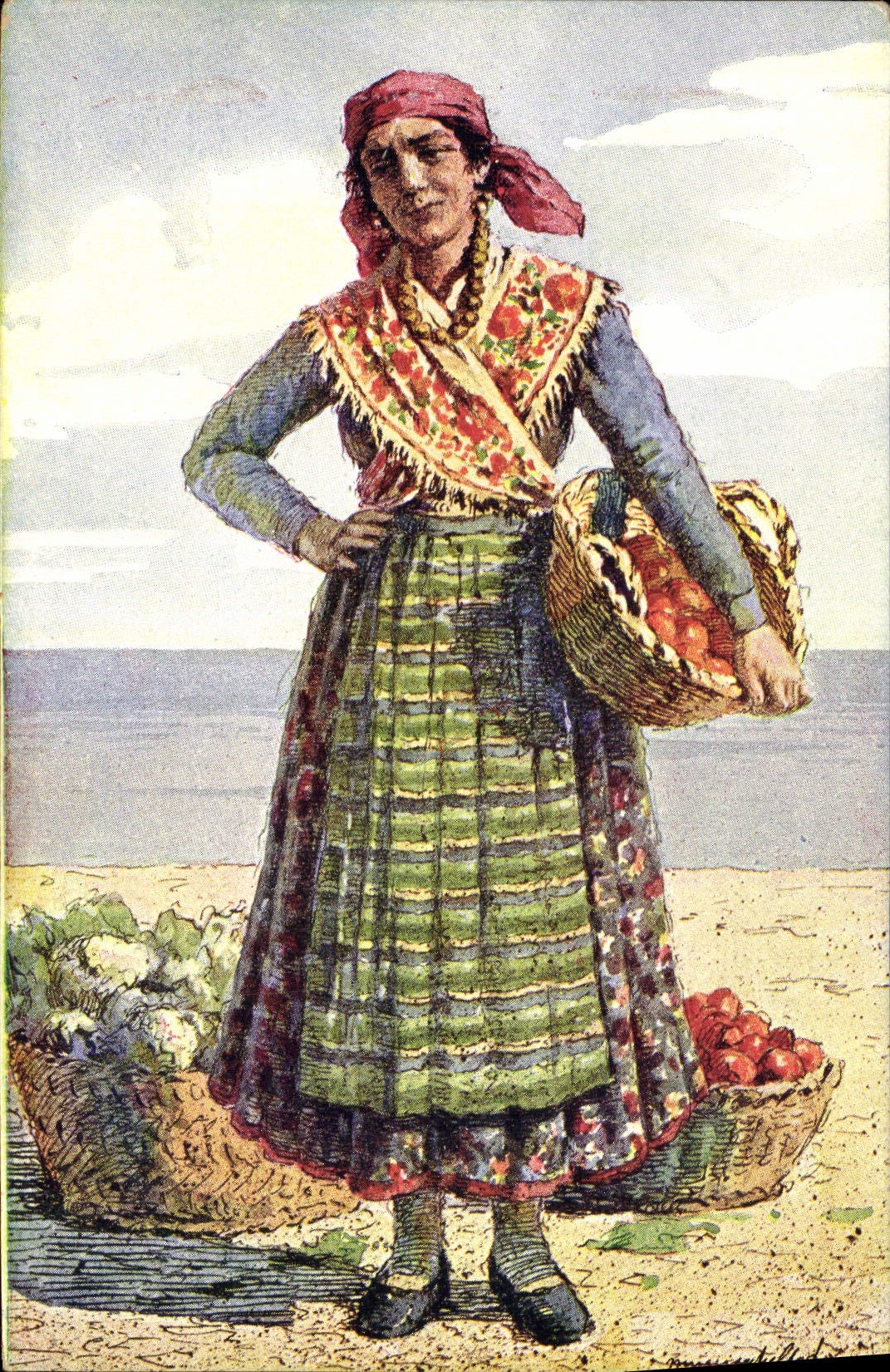 Femme en costume dalmate — marchande de légumes — V. Meneghelo-Dinčić, série M. IV-1