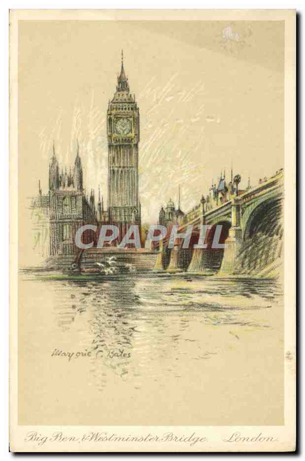 CPA Illustrateur Big Ben Westminster Bridge London 