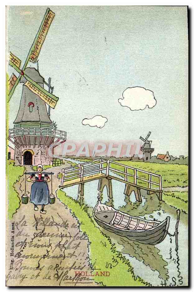 CPA Illustrateur Holland Moulin a vent Folklore