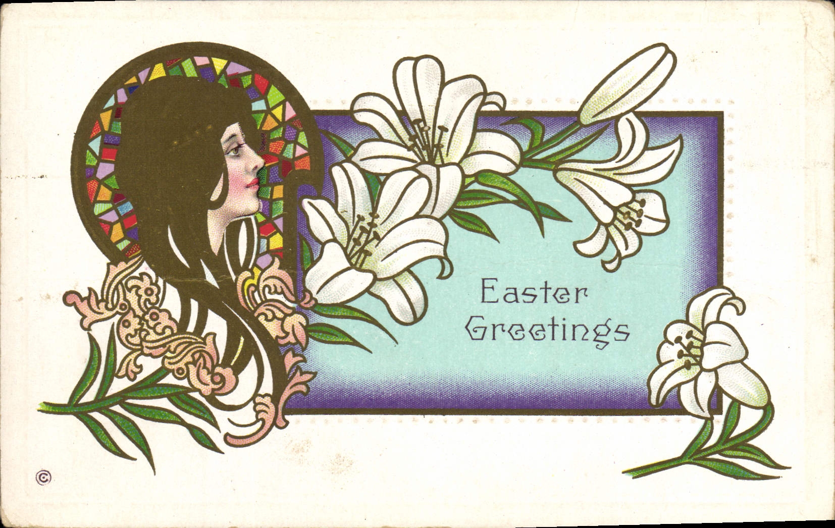 CPA Illustrateur Easter Greetings Femme 