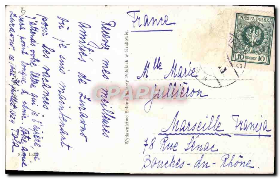 Jeune femme en coiffe ornée — P. Stachiewicz — Éditeur : Wydawnictwo Salonu Warty Polskich w Krakowie — Rückseite
