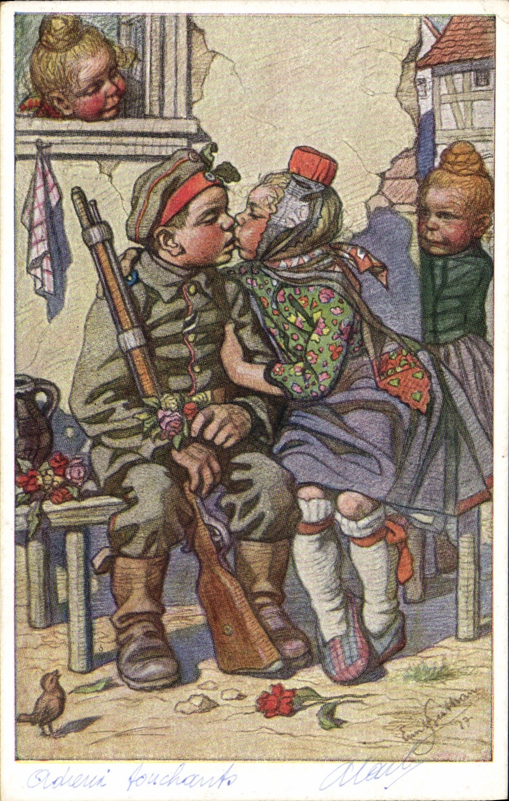Soldat et jeune fille s'embrassant — scène de guerre — édition de la maison d'édition 'S. B. C.'