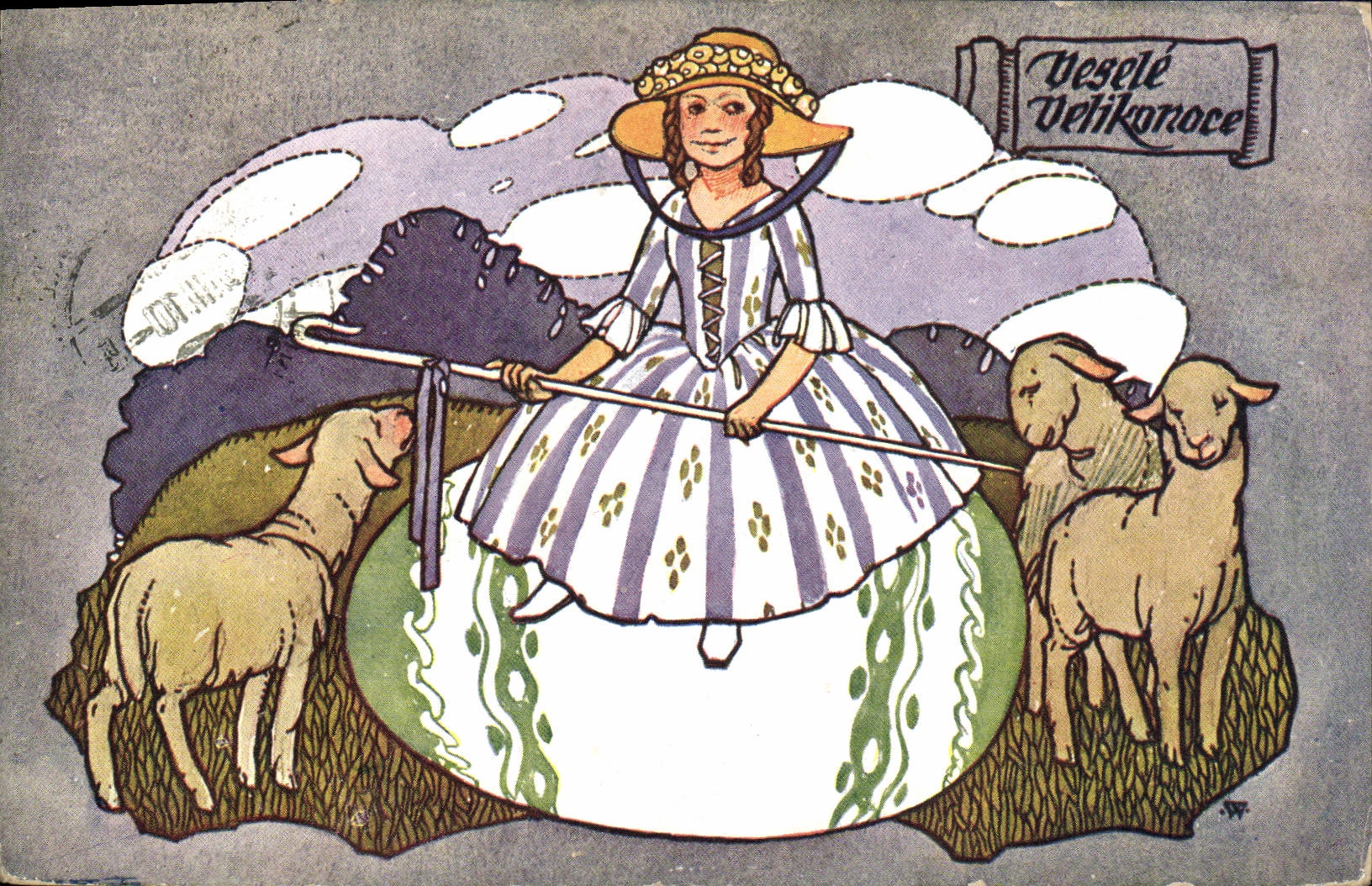 CPA Illustrateur Enfant Moutons 