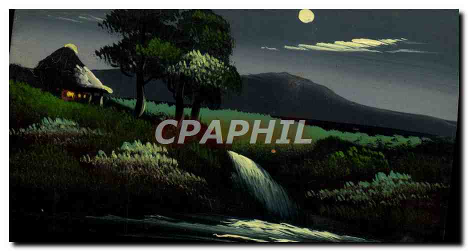 Paysage nocturne avec cascade — éditeur inconnu, n° de série non visible