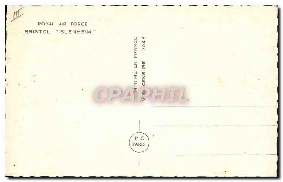 CPM Avion Aviation Royal Air Force Bristol Blenheim — Rückseite