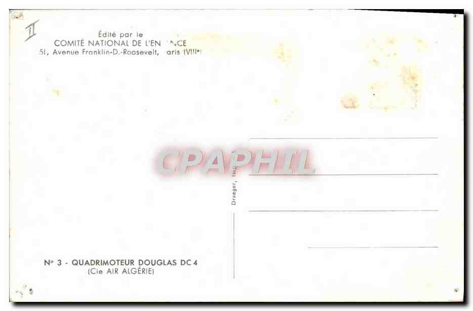CPM Avion Aviation Quadrimoteur Douglas DC4 Cie Air Algerie  — Verso