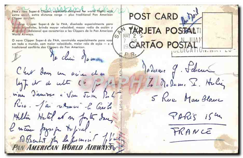 CPM Avion Aviation Pan American World Airways  — Verso