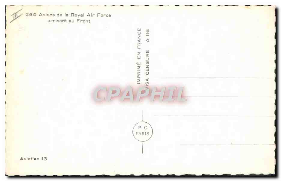 CPM Avion Aviation 260 avions de la Royal Air Force arrivant au front  — Rückseite