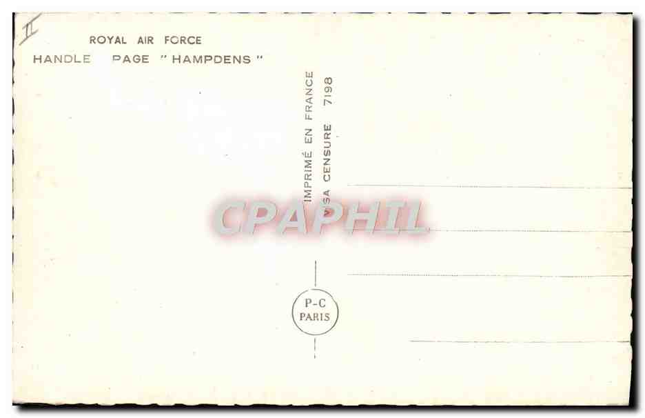 CPM Avion Aviation Royal Air Force Handle page Hampdens  — Verso