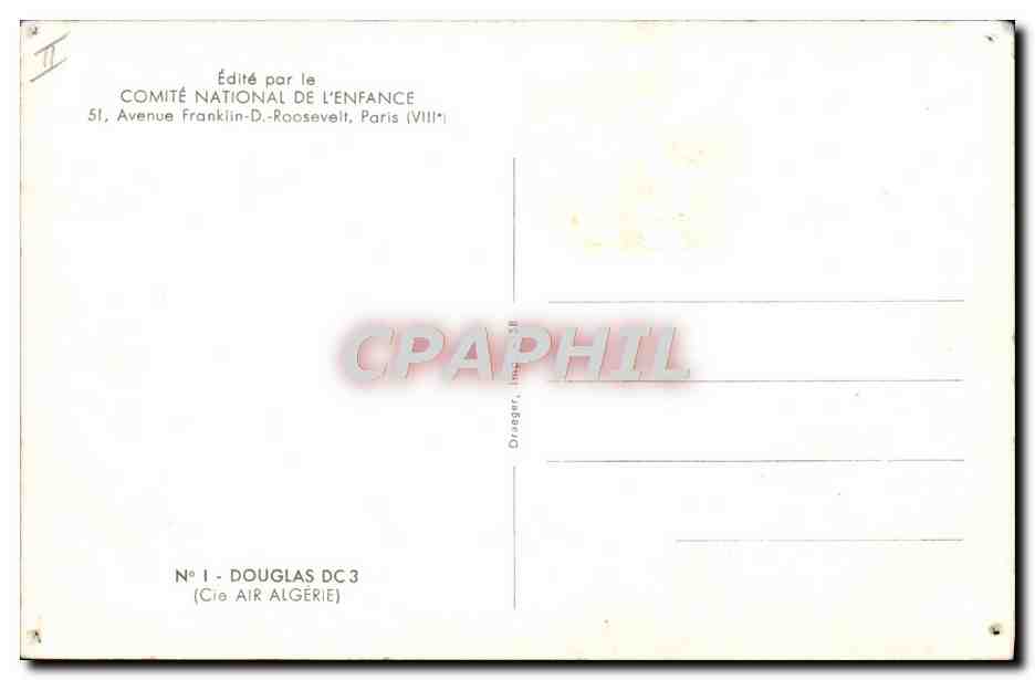 CPM Avion Aviation Douglas DC 3 Cie Air Algerie  — Verso