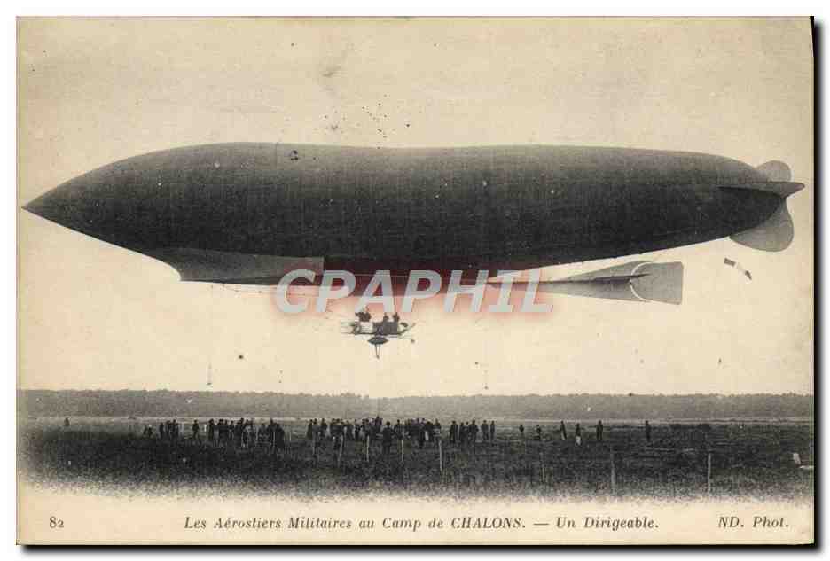 CPA Avion Aviation Dirigeable Zeppelin Les aerostiers militaires au camp de Chalons Un diirigeable