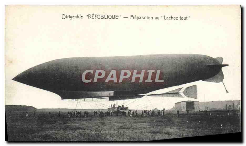 CPA Avion Aviation Dirigeable Zeppelin Preparation au LAchez Tout !