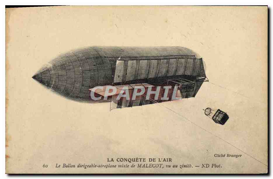 CPA Avion Aviation Dirigeable Zeppelin Conquete de l'air Malecot vu au zenith 