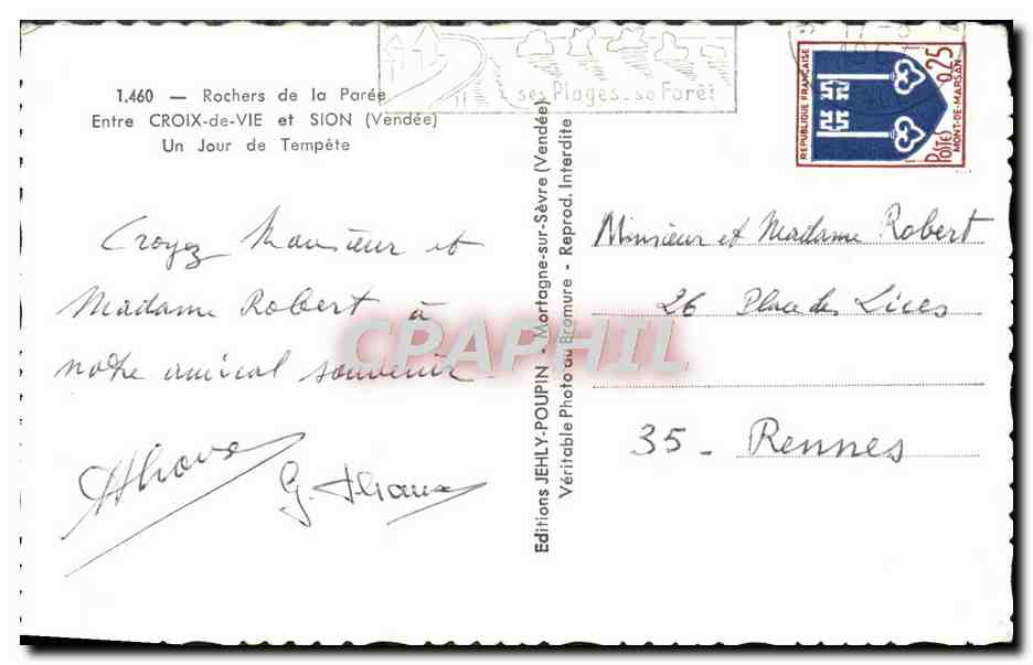 Rochers de la Parée — Entre Croix-de-Vie et Sion (Vendée) — Editions JEHLY-POUPIN — Reverso