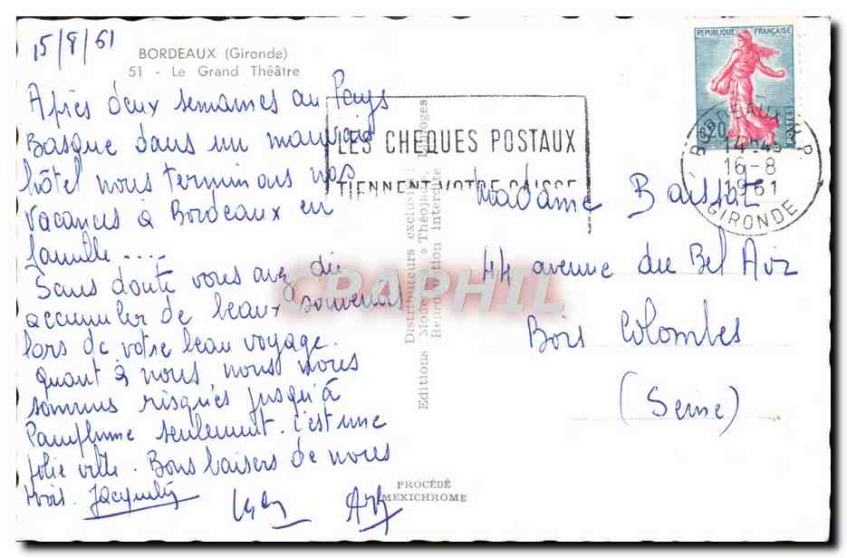 CPM Bordeaux Le Grand Theatre — Verso