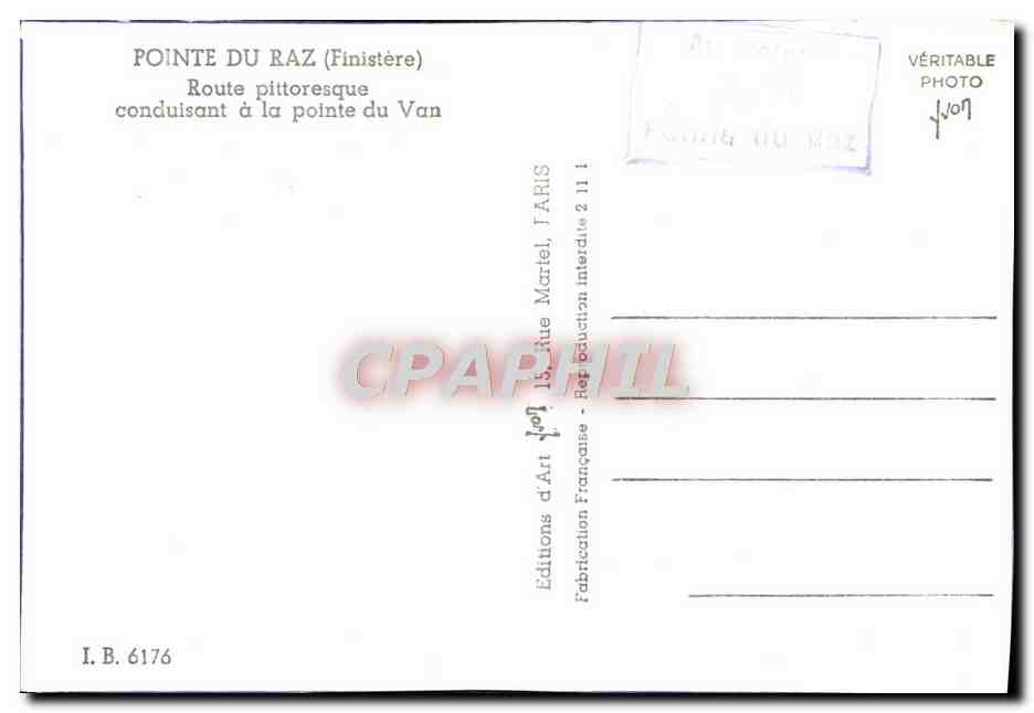 CPM Pointe Du Raz Route Pittoresque Conduisant A La Pointe du Van Moulin a vefnt — Rückseite