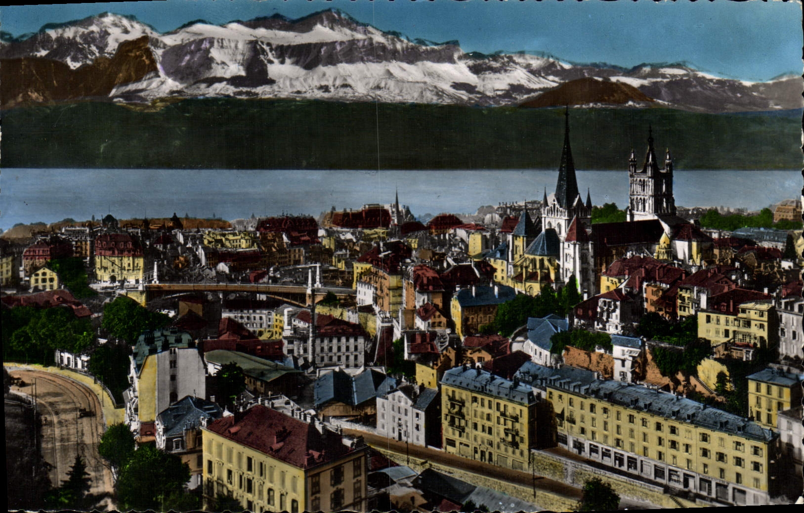 CPM Lausanne Pont Bessieres Cathedrale et les Alpes
