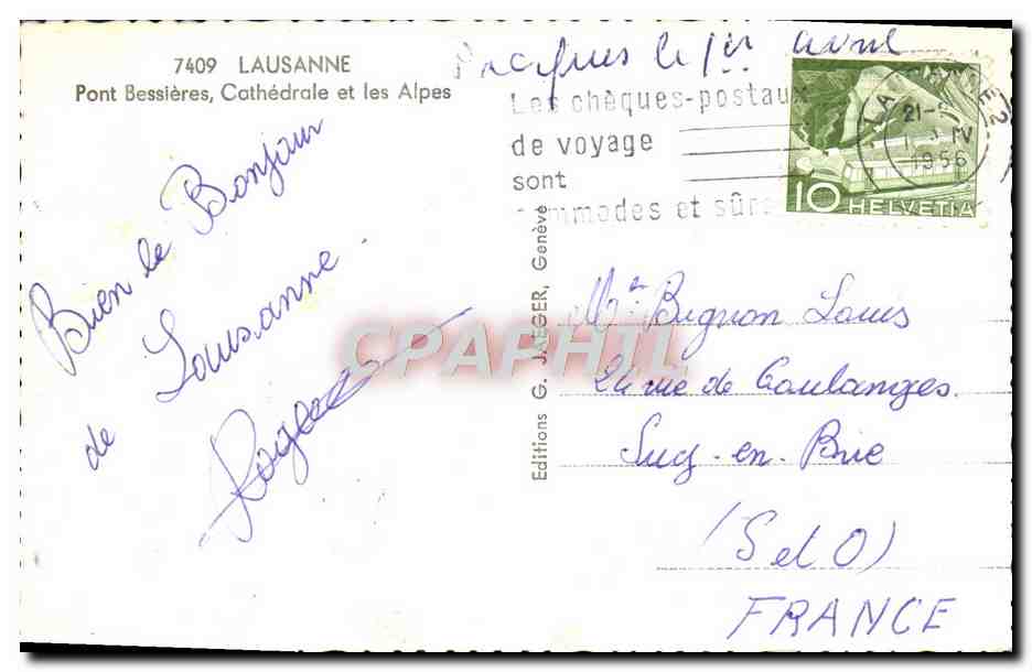 CPM Lausanne Pont Bessieres Cathedrale et les Alpes — Rückseite