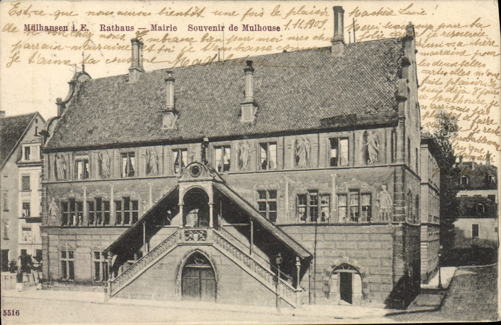 Mülhausen i. E. Rathaus — Mairie Souvenir de Mulhouse — n° 5516