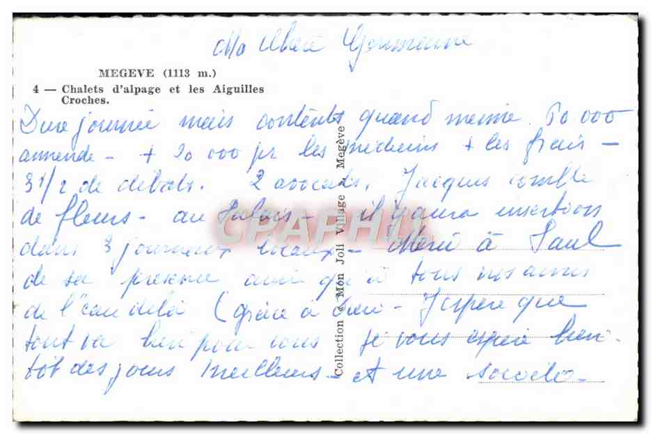 CPM Megeve Chalets d'aipage et les Aiguilles Croches — Verso