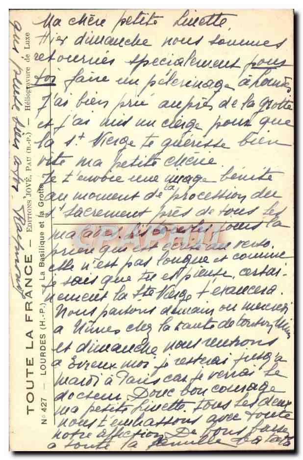 CPA Lourdes La Basilique et la Grotte — Verso