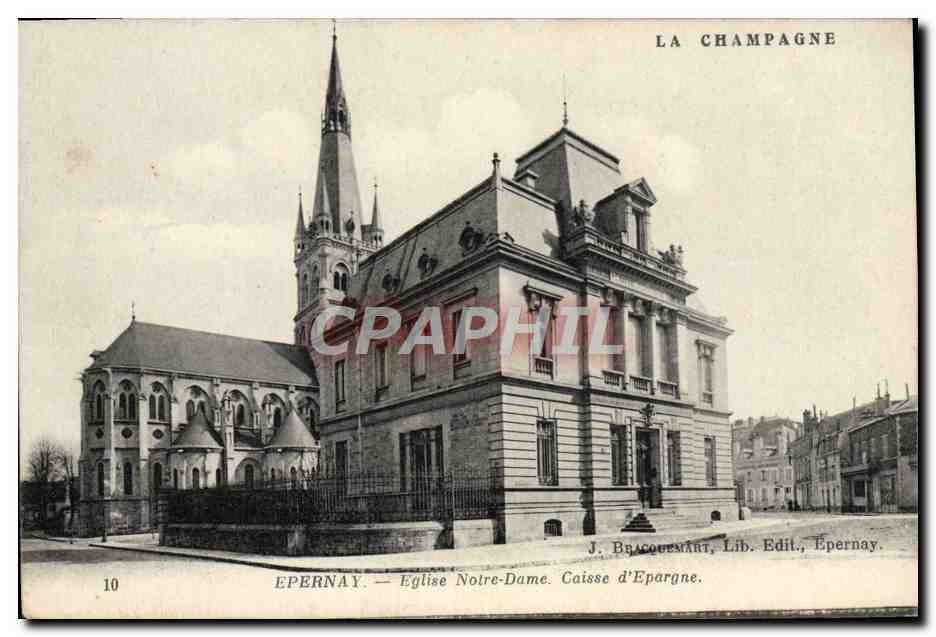 CPA Epernay Eglise Notre Dame Caisse d'Epargne
