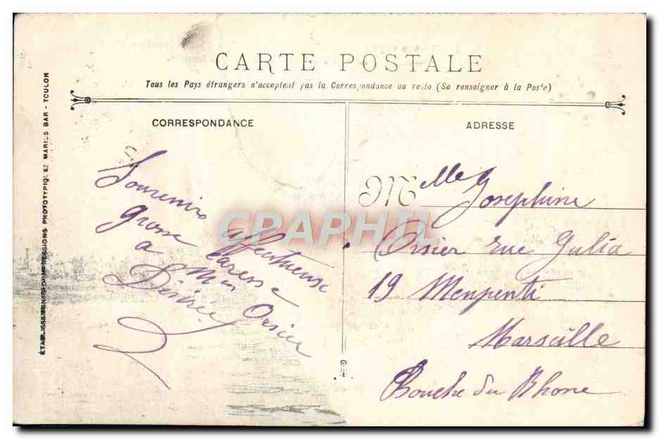Catastrophe du cuirassé LIBERTE — 25 Septembre 1911 — Éditeur : Établissement Photographique Marius Bar, Toulon — Verso