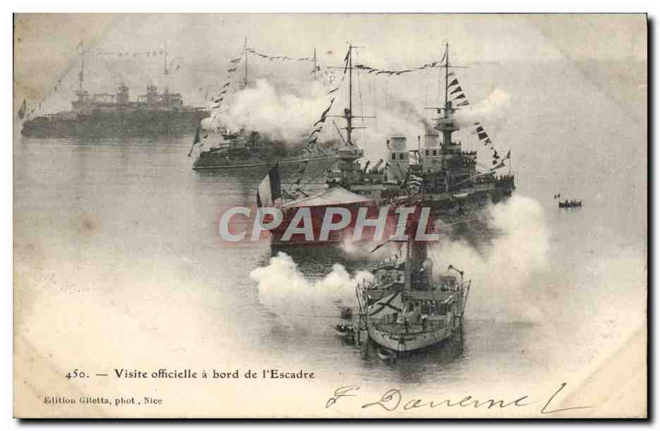 CPA Bateau de guerre Visite officielle a bord de l'escadre