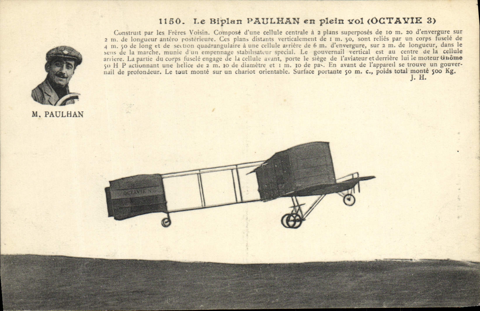 CPA Avion Aviation le biplan Paulhan en plein vol Octavie 
