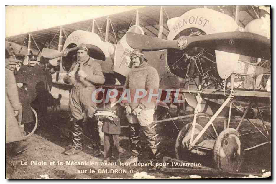 CPA Avion Aviation Le pilote et le mecanicien avant leur depart pour l'Australie sur le Caudron G 4 Australie 