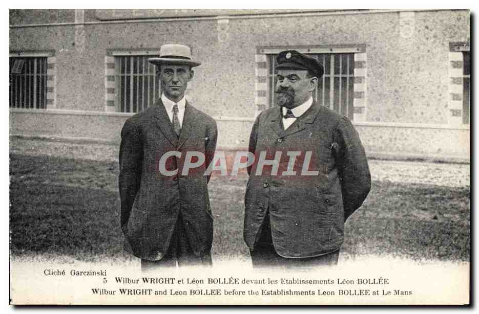 CPA Avion Aviation Wilbur Wright Leon Bollee devant les etablissements 