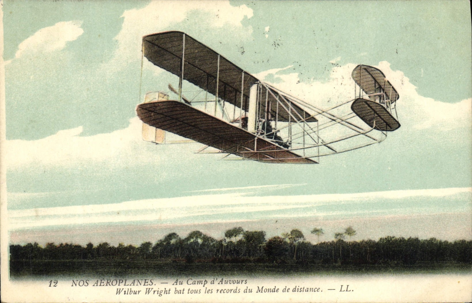 CPA Avion Aviation Au camp d'Auvours Wilbur Wright bat tous les records du monde de distance