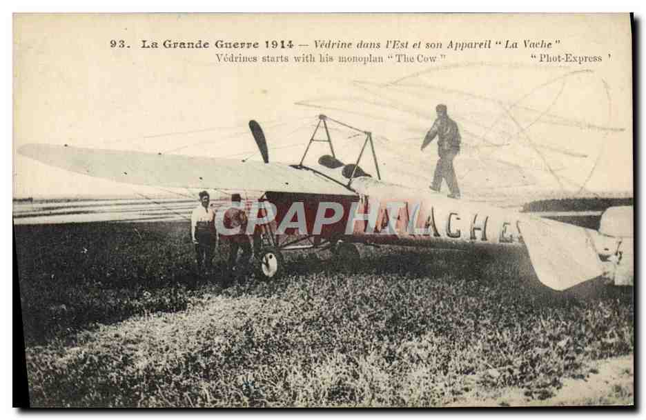 CPA Avion Aviation Vedrine dans l'Est et son appareil La Vache 