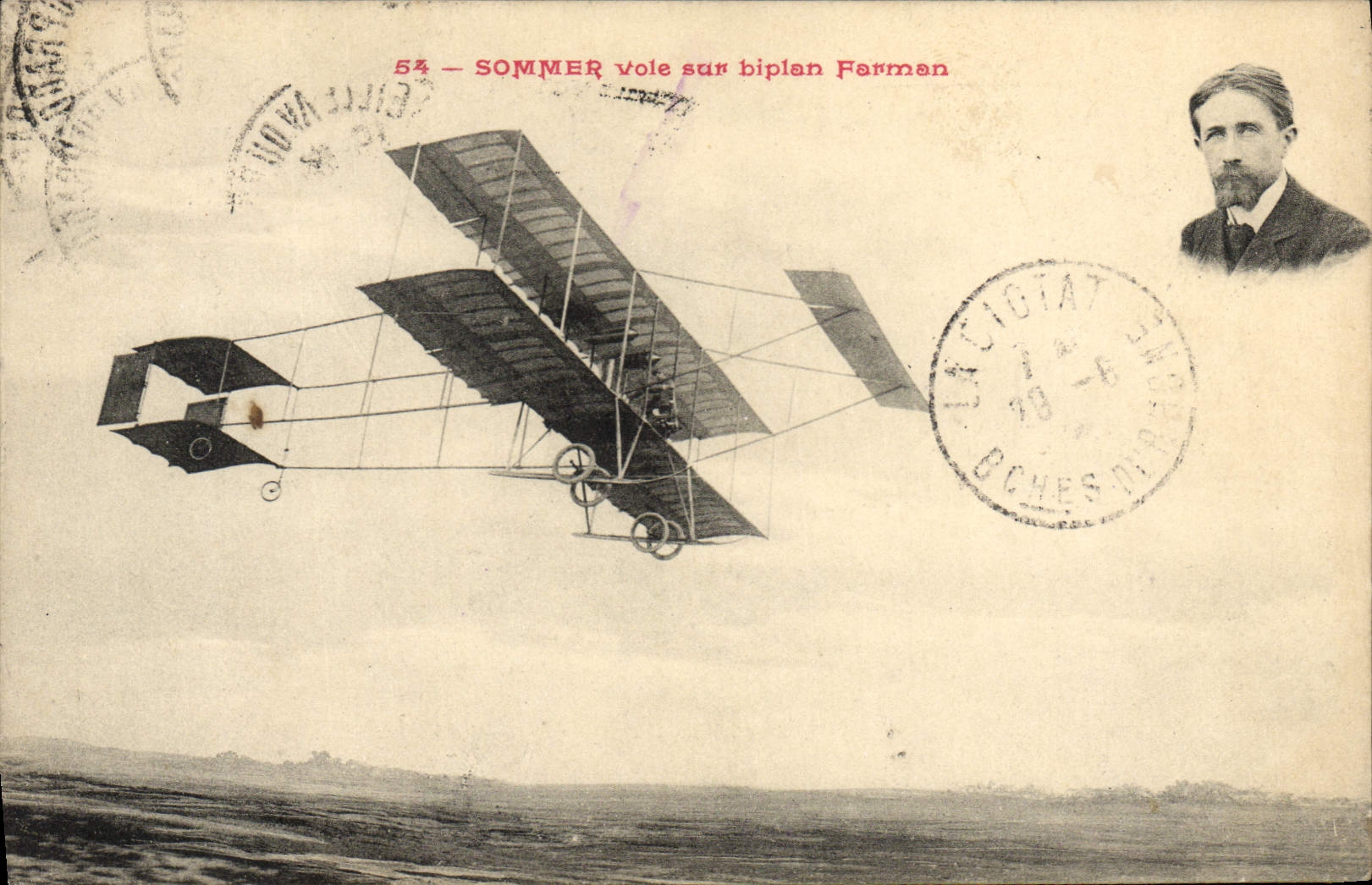 CPA Avion Aviation Sommer vole sur son biplan Farman
