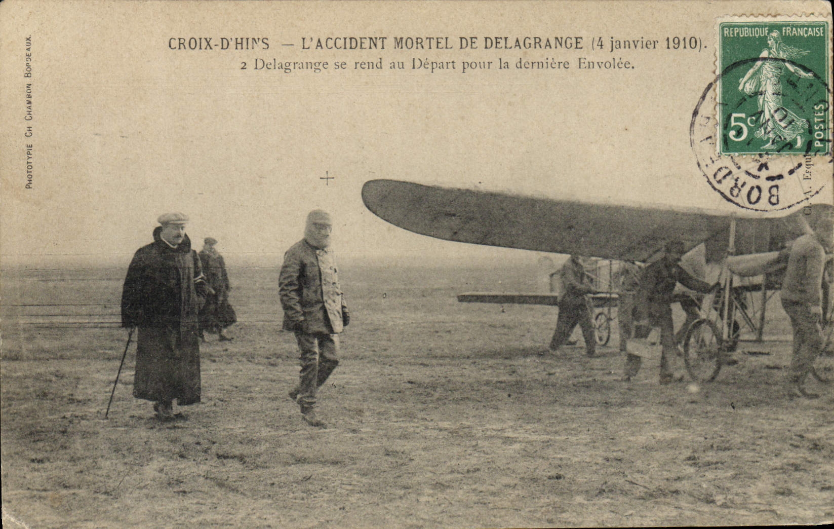 CPA Avion Aviation Croix d'Hins L'accident mortel de Delagrange se rend au depart pour la derniere envolee