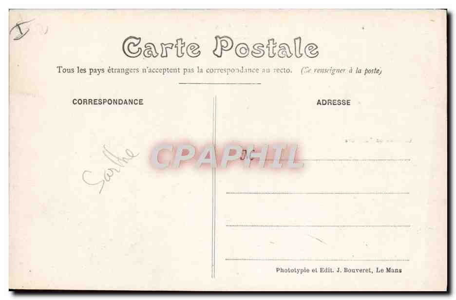 Castello di Peschéré — Circuito della Sarthe 1906 — Fototipia e Edit. J. Bouveret, Le Mans — Verso