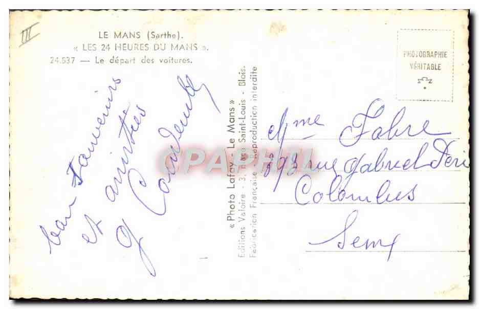 CPM Automobile Les 24 heures du Mans Le depart des voitures  — Verso
