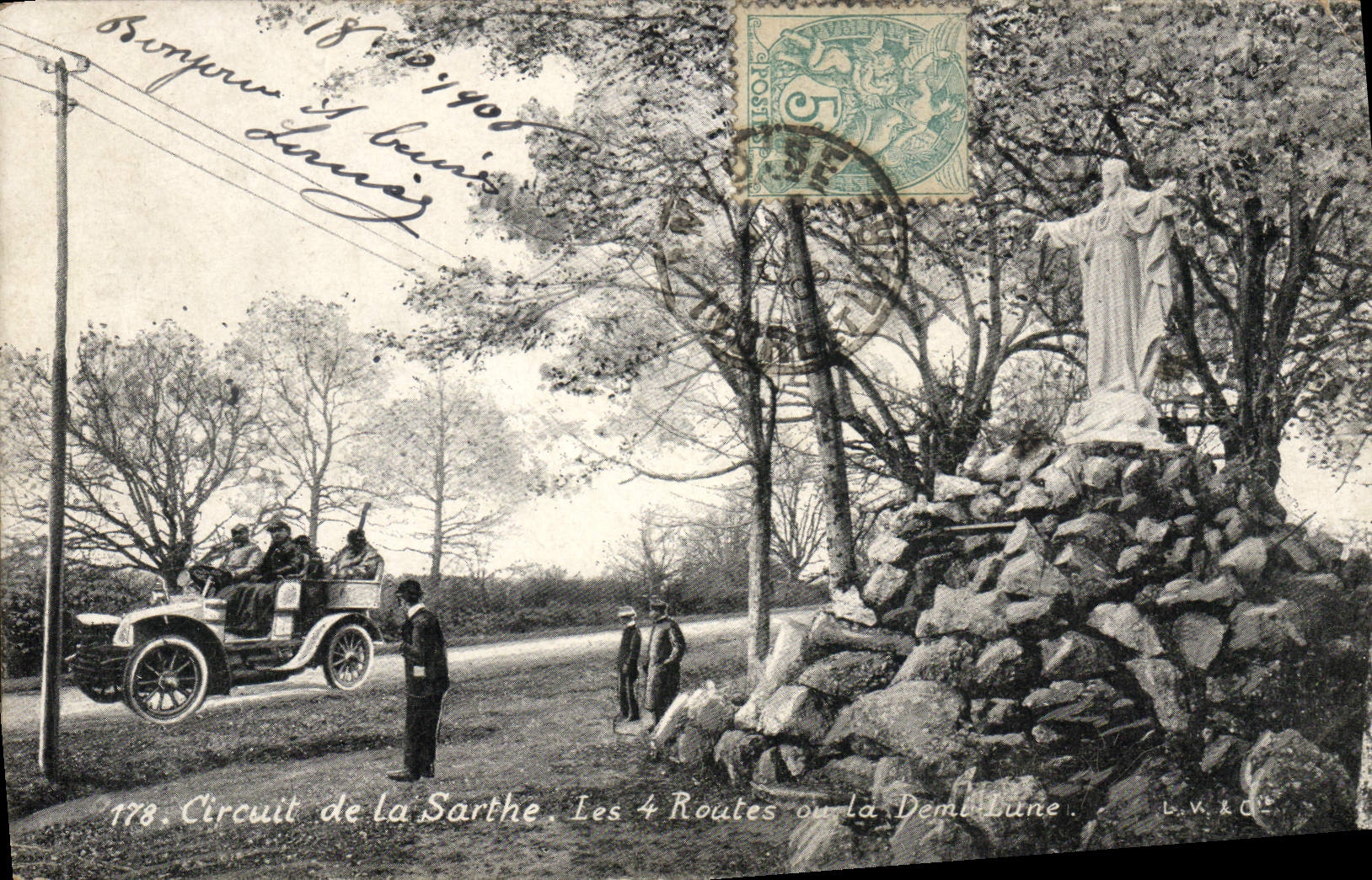 CPA Automobile Circuit de la Sarthe LEs 4 routes ou la demi lune 