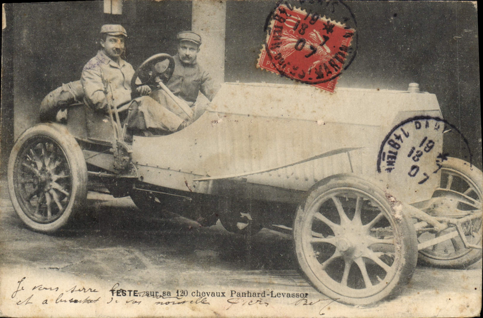 CPA Automobile Teste sur sa 120 chevaux Panhard levassor 