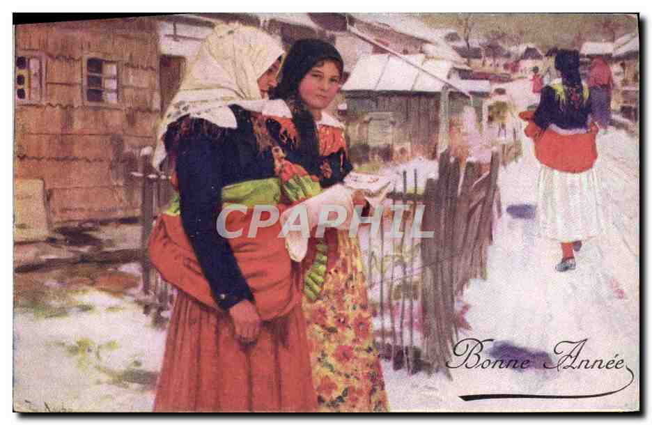 CPA Illustrateur Novorocni pozdrav Folklore
