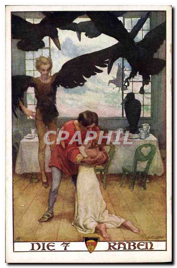 CPA Illustrateur Die 7 Raben Corbeau 