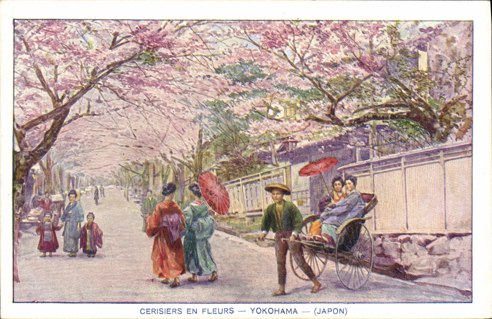 CPA Japon Nippon Cerisiers en fleurs Yokohama Folklore