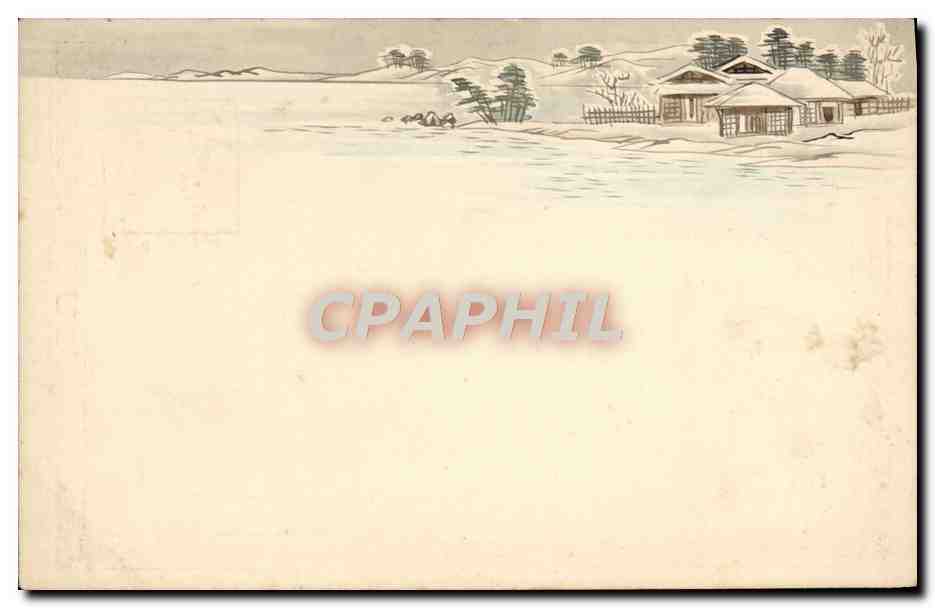 Paysage hivernal — maisons enneigées — Union Postale Universelle, Livron